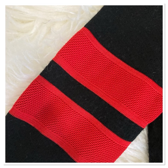 Givenchy Wool Stars & Striped Sweater Mock Neck Long Sleeve Black Red Size M - Picture 5 of 9